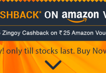 Amazon Zingoy Loot: Buy Rs.25 Amazon Gift Voucher & Get Rs.25 Cashback