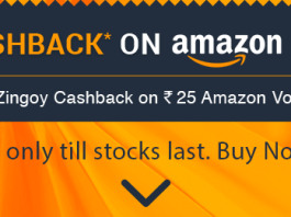 Amazon Zingoy Loot: Buy Rs.25 Amazon Gift Voucher & Get Rs.25 Cashback