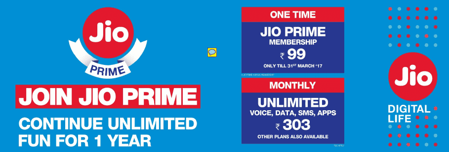 Reliance Jio 4G Plans for Prime & Non Prime Users