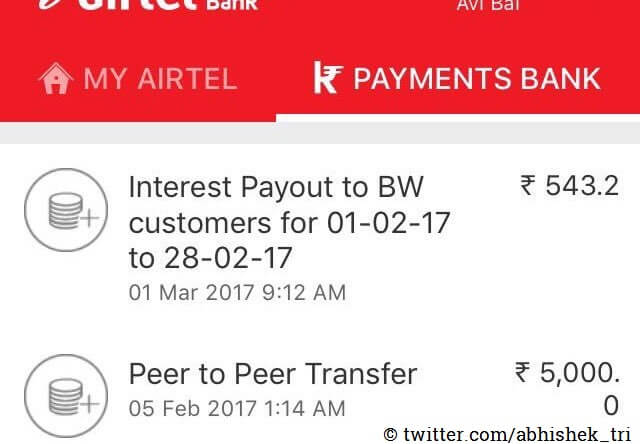 Airtel Payments Bank interests proof