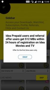Idea Movies TV App Refer and Earn Proof
