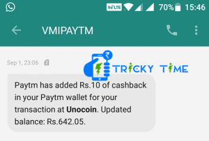 Unocoin Free Paytm Cash Proof