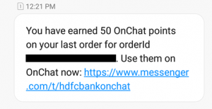 HDFC Bank OnChat Cashback Proof
