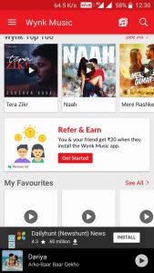 Wynk Music Refer and Earn Offer Banner