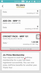 Jio Cricket Free Internet Data