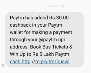 Paytm UPI Cashback Proof