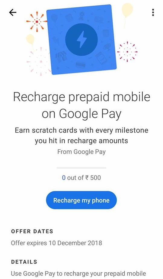 Google Pay Recharge Offer Status