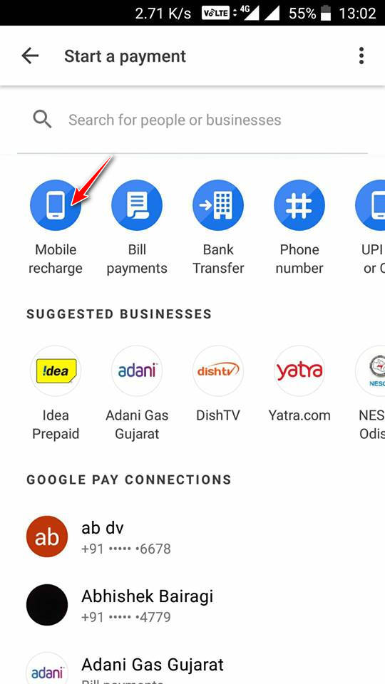 Mobile Recharge on Google Pay Tez